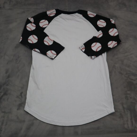 Raglan Shirt Womens M Multicolor Quarter Sleeve Round Neck Graphic Print Tee - Picture 13 of 14